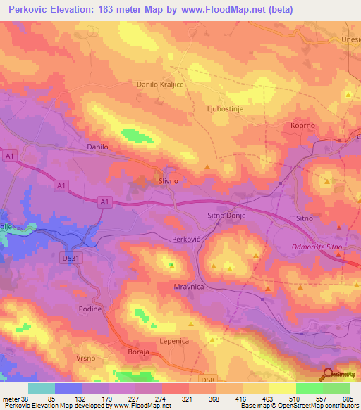 Perkovic,Croatia Elevation Map