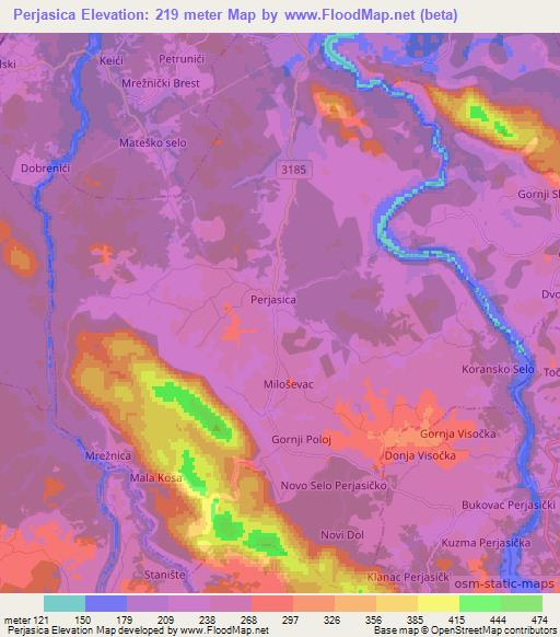 Perjasica,Croatia Elevation Map