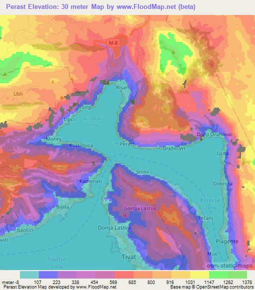 Perast,Montenegro Elevation Map