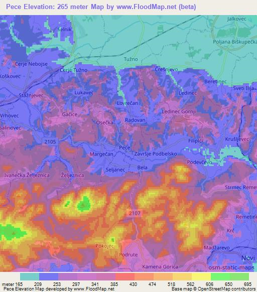 Pece,Croatia Elevation Map