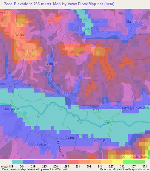 Pece,Croatia Elevation Map