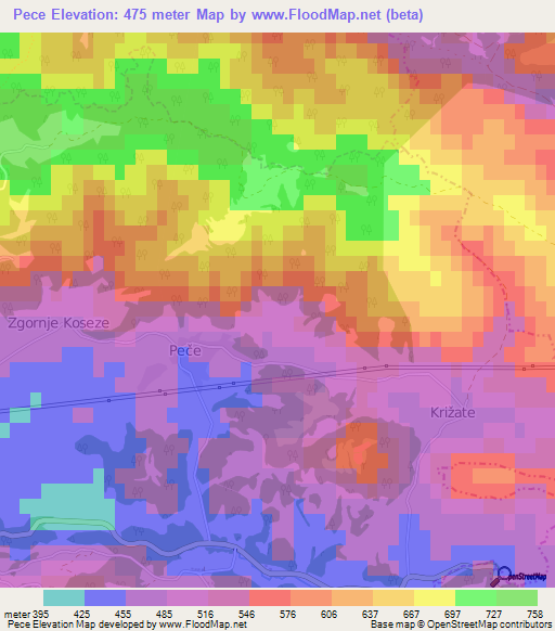 Pece,Slovenia Elevation Map