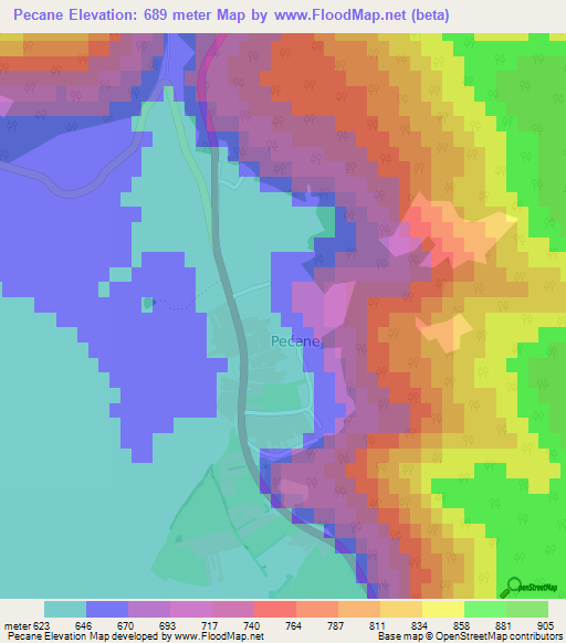 Pecane,Croatia Elevation Map