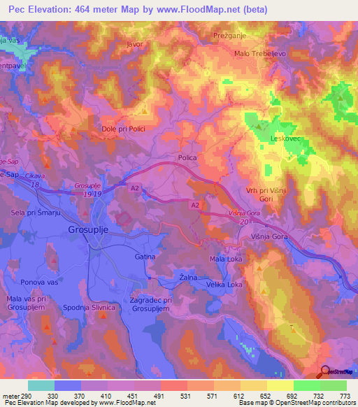 Pec,Slovenia Elevation Map