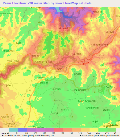 Pazin,Croatia Elevation Map