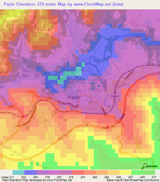 Pazin,Croatia Elevation Map