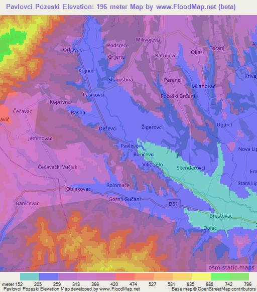 Pavlovci Pozeski,Croatia Elevation Map