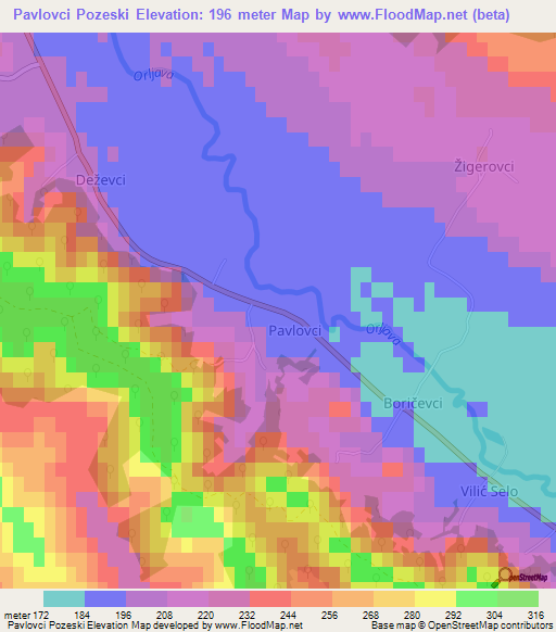 Pavlovci Pozeski,Croatia Elevation Map