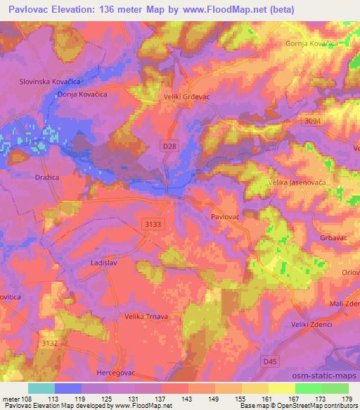 Pavlovac,Croatia Elevation Map