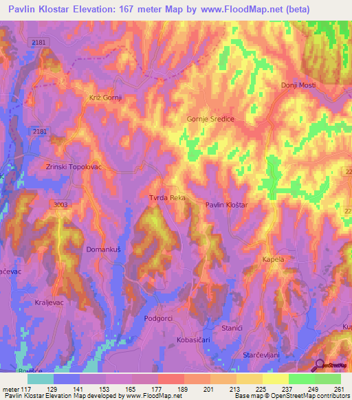 Pavlin Klostar,Croatia Elevation Map