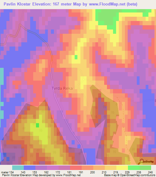 Pavlin Klostar,Croatia Elevation Map