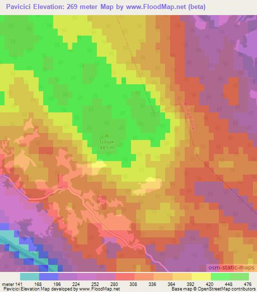 Pavicici,Croatia Elevation Map