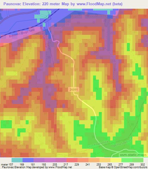 Paunovac,Croatia Elevation Map