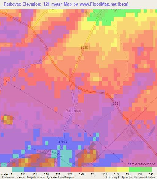 Patkovac,Croatia Elevation Map