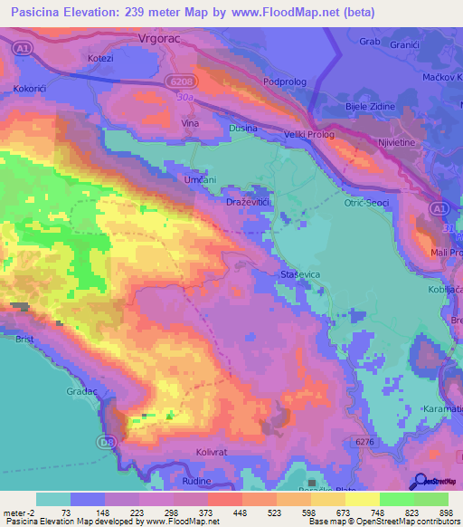 Pasicina,Croatia Elevation Map