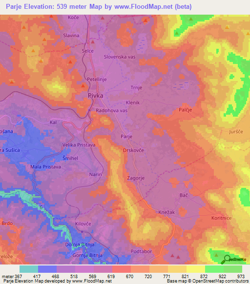 Parje,Slovenia Elevation Map