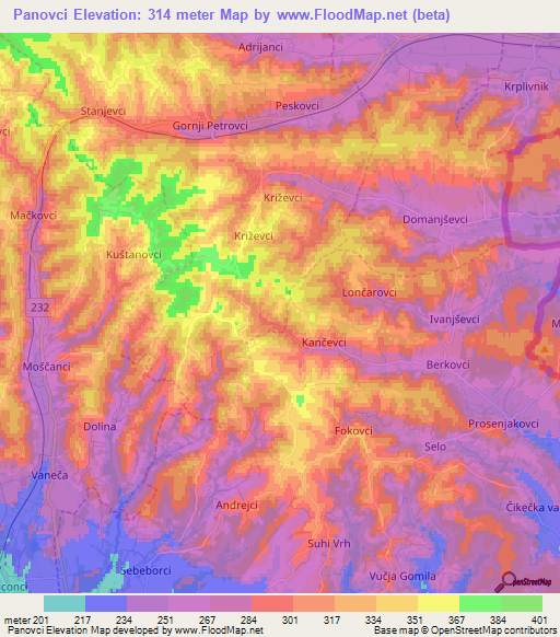 Panovci,Slovenia Elevation Map