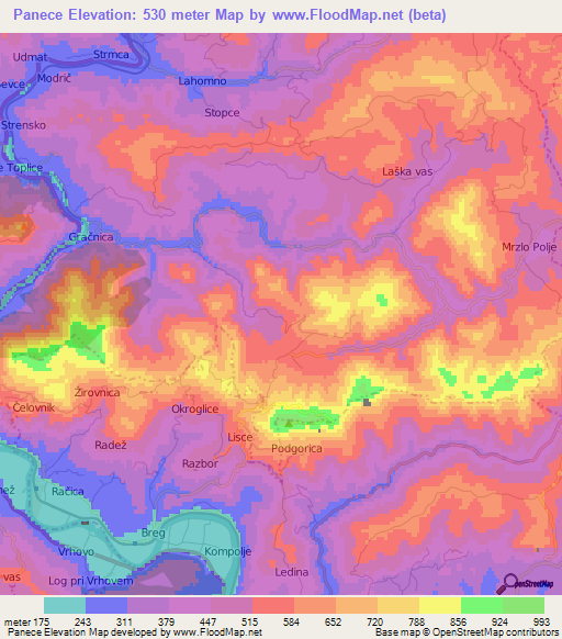 Panece,Slovenia Elevation Map