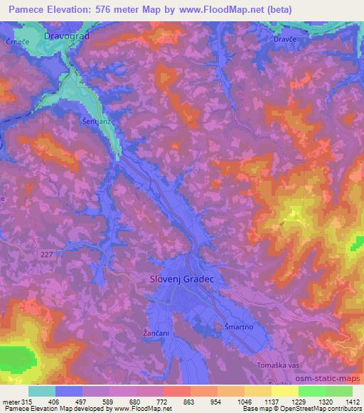 Pamece,Slovenia Elevation Map