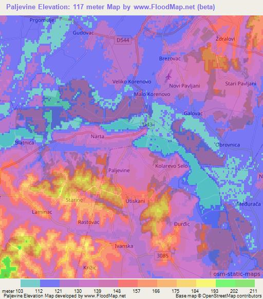 Paljevine,Croatia Elevation Map