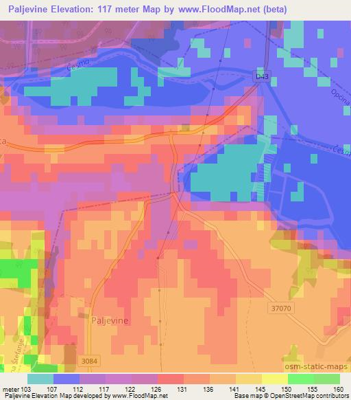 Paljevine,Croatia Elevation Map