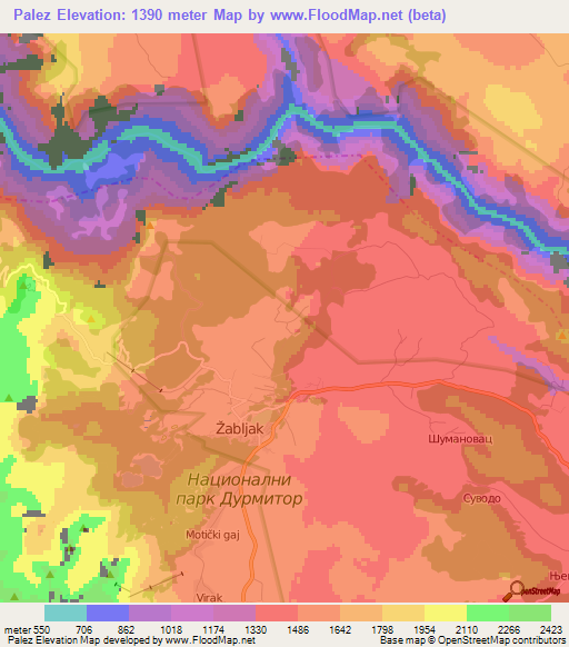 Palez,Montenegro Elevation Map