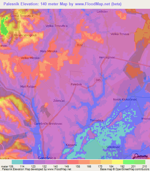 Palesnik,Croatia Elevation Map