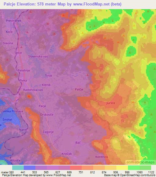 Palcje,Slovenia Elevation Map