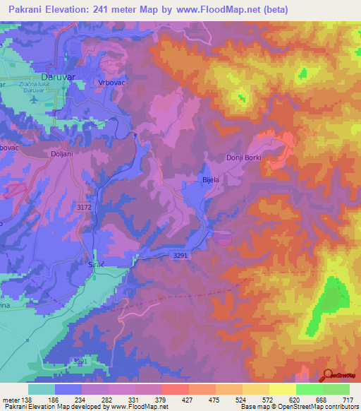 Pakrani,Croatia Elevation Map