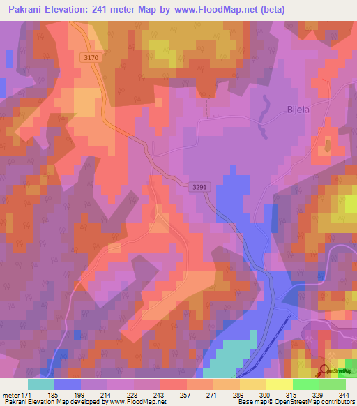 Pakrani,Croatia Elevation Map