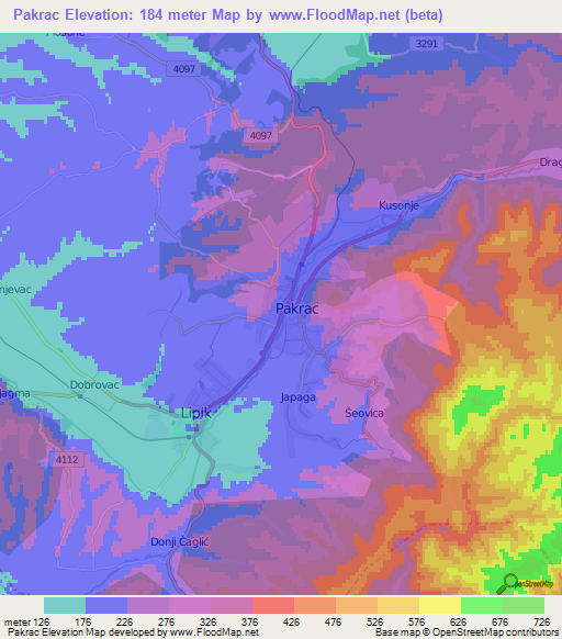 Pakrac,Croatia Elevation Map