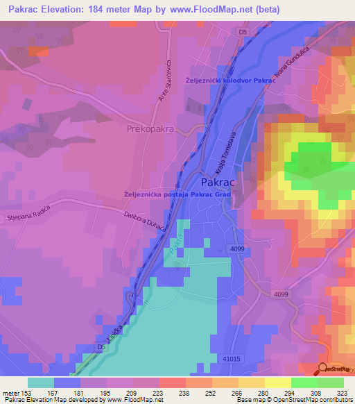 Pakrac,Croatia Elevation Map