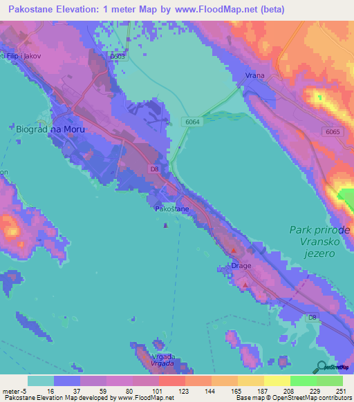 Pakostane,Croatia Elevation Map