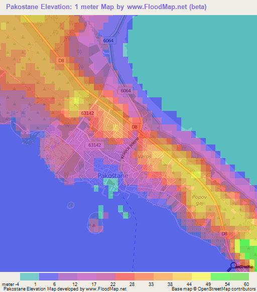 Pakostane,Croatia Elevation Map