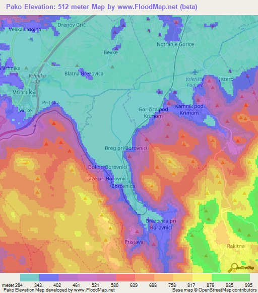 Pako,Slovenia Elevation Map