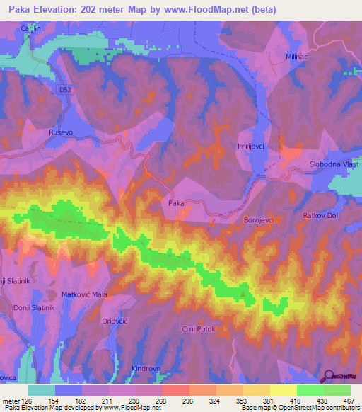 Paka,Croatia Elevation Map