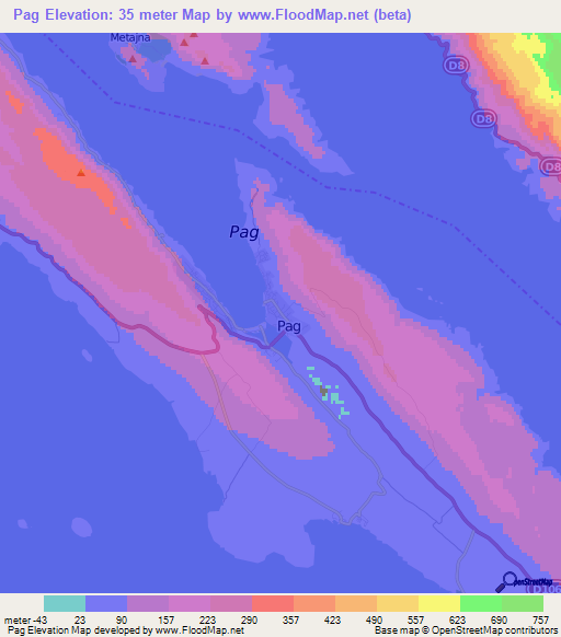 Pag,Croatia Elevation Map