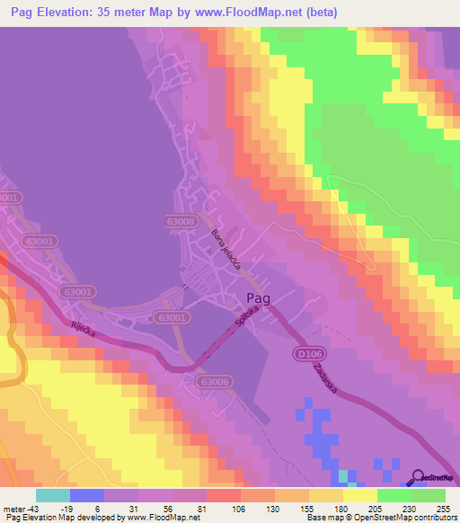 Pag,Croatia Elevation Map