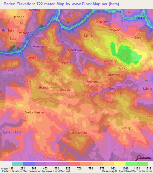 Padez,Slovenia Elevation Map