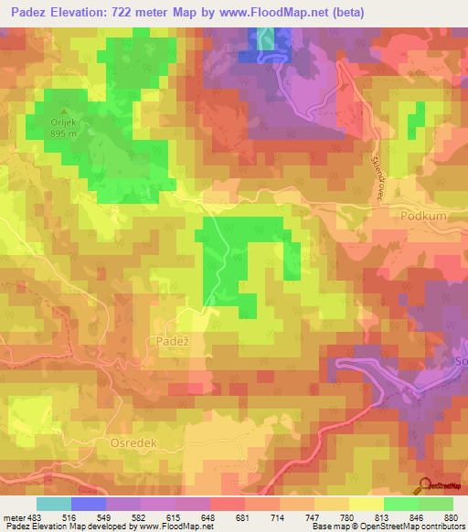 Padez,Slovenia Elevation Map