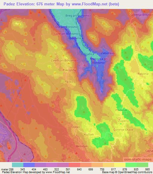 Padez,Slovenia Elevation Map