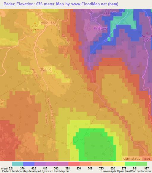 Padez,Slovenia Elevation Map