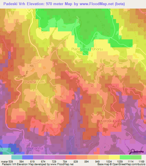 Padeski Vrh,Slovenia Elevation Map