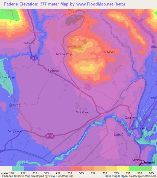 Padene,Croatia Elevation Map