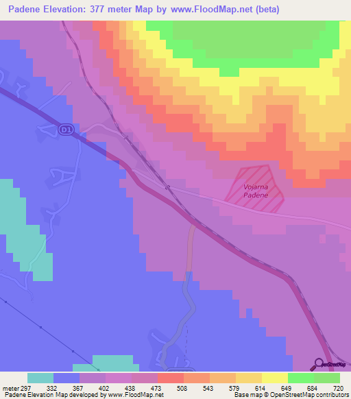 Padene,Croatia Elevation Map