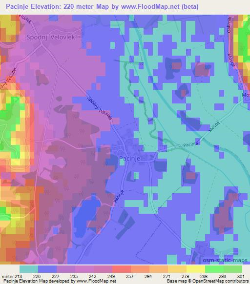 Pacinje,Slovenia Elevation Map