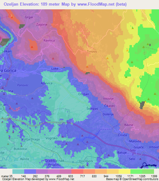 Ozeljan,Slovenia Elevation Map