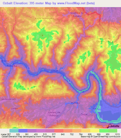 Ozbalt,Slovenia Elevation Map