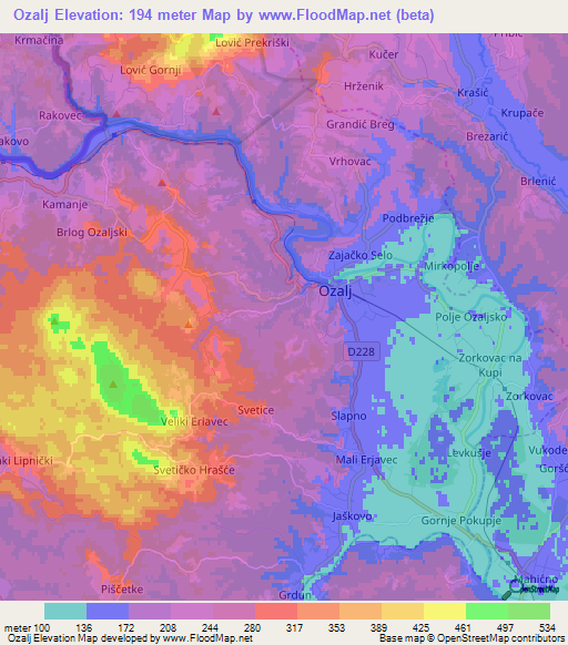 Ozalj,Croatia Elevation Map