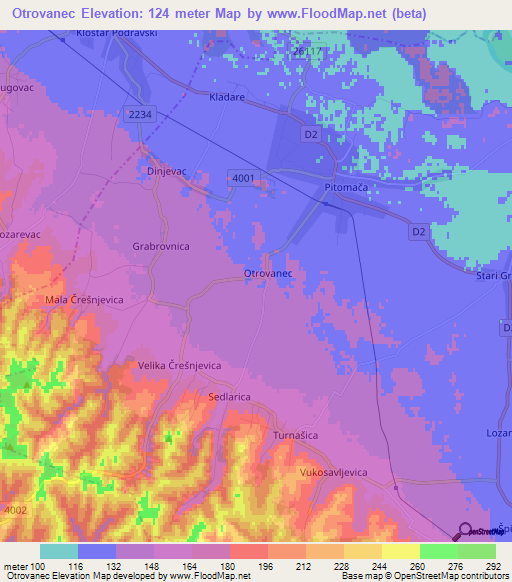 Otrovanec,Croatia Elevation Map